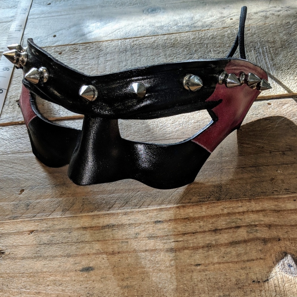 Mens leather and studed spike masquerade mask